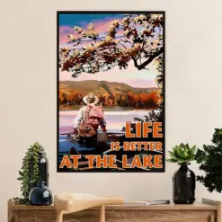 Fishing Poster Room Wall Art Prints | Life Is Better At Lake | Vintage Gift For Fisherman