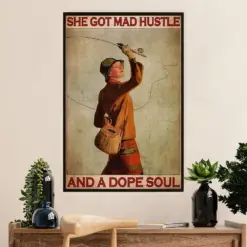 Fishing Poster Room Wall Art Prints | Mad Hustle & Dope Soul Woman | Vintage Gift For Fisherman