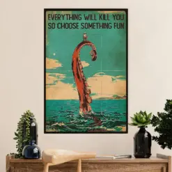 Fishing Poster Room Wall Art Prints | Man Octopus | Vintage Gift For Fisherman