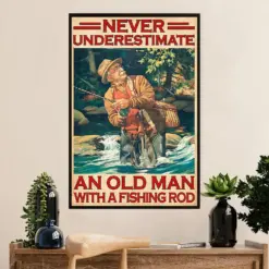 Fishing Poster Room Wall Art Prints | Old Man With Fishing Rod | Vintage Gift For Fisherman