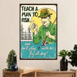 Fishing Poster Room Wall Art Prints | Play With His Fly | Vintage Gift For Fisherman