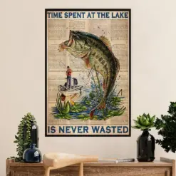 Fishing Poster Room Wall Art Prints | Time Spent At Lake | Vintage Gift For Fisherman