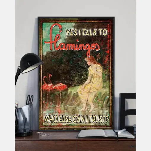 Flamingo Loves Poster Yes I Talk To Flamingos Vintage Room Home Decor Wall Art Gifts Idea