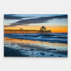 Folly Beach Pier Painting - Charleston Travel Print - South Carolina Watercolor Landscape - Colorful Beach Wall Art - Folly Island Poster