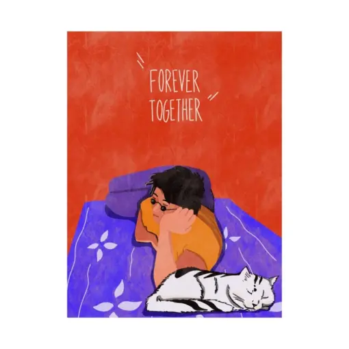 Forever Together Vertical Poster Cat Poster Sleeping Cat Poster Human Poster