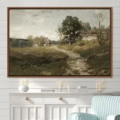 Framed Canvas Oil Painting Landscape Wall Art Nature Framed Large Gallery Art Green Art Vintage Art Minimalist Art Gift Wall Decor