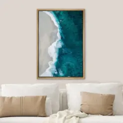 Framed Canvas Print Wall Art Emerald Green Beach Ocean Photography Minimalist Modern Art Coastal Wall Decor