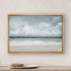 Framed Canvas Print Wall Art Nautical Beach Ocean Oil Painting Print Minimalist Modern Art Coastal Decor