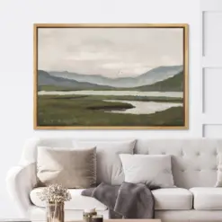 Framed Canvas Wall Art Cloudy Mountain Range Landscape Western Wall Art Country Decor Rustic Art Vintage Art Modern Farmhouse Wall Decor