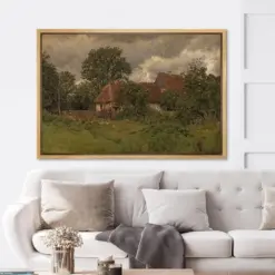Framed Canvas Wall Art European Forest Cottage Storm Cloud Sky Vintage Landscape Prints Modern Retro Rural Farmhouse Wall Decor