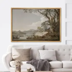 Framed Canvas Wall Art Nautical Ocean Sea European Forest Port Vintage Landscape Prints Modern Retro Rural Farmhouse Wall Decor