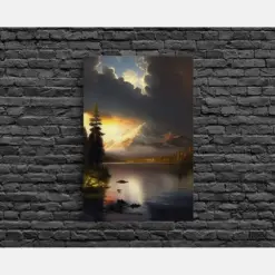 Framed Canvas Wall Art Wood Panel Effect Mountain Range Top Print Modern Art Rustic Decor For Living Room Original Mountain Painting