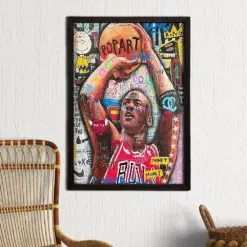 Framed Jordan Show Time Michael Jordan Canvas Art Championship Legend Basketball Motivational Canvas Michael Jordan Graffiti Pop Art