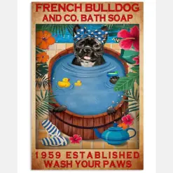 French Bulldog Bath Soap Funny Bathroom Canvas Prints Vintage Wall Art Gifts Vintage Home Wall Decor Canvas