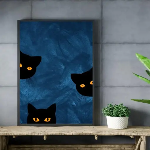 Funny Cat Poster Retro Bold Abstract Wall Print Modern Poster Vintage Home Decor Gift Pet Kids Nursery Art Poster Print