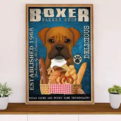 Funny Cute Boxer Canvas Wall Art Prints | Boxer Bakery Shop | Gift For Brindle Boxador Dog Lover