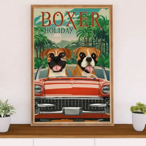 Funny Cute Boxer Canvas Wall Art Prints | Boxer Holiday | Gift For Brindle Boxador Dog Lover