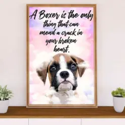 Funny Cute Boxer Canvas Wall Art Prints | Broken Heart | Gift For Brindle Boxador Dog Lover