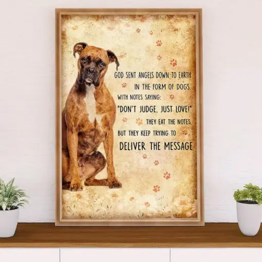 Funny Cute Boxer Canvas Wall Art Prints | Deliver The Message | Gift For Brindle Boxador Dog Lover