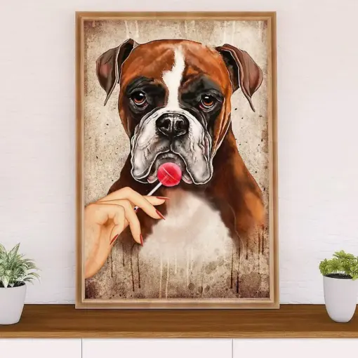 Funny Cute Boxer Canvas Wall Art Prints | Dog & Lady | Gift For Brindle Boxador Dog Lover