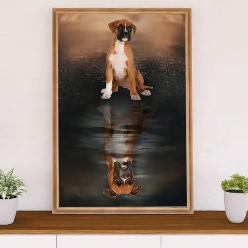 Funny Cute Boxer Canvas Wall Art Prints | Dog Reflection | Gift For Brindle Boxador Dog Lover