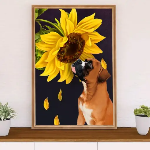 Funny Cute Boxer Canvas Wall Art Prints | Dog Sunflower | Gift For Brindle Boxador Dog Lover