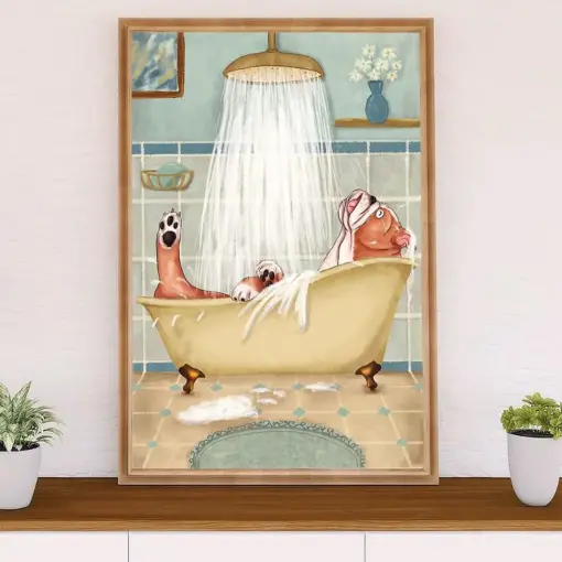 Funny Cute Boxer Canvas Wall Art Prints | Funny Dog In Bath | Gift For Brindle Boxador Dog Lover