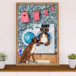 Funny Cute Boxer Canvas Wall Art Prints | Funny Dog Washing Machine | Gift For Brindle Boxador Dog Lover