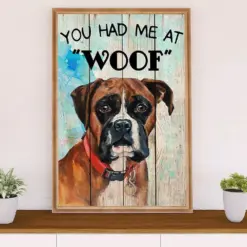 Funny Cute Boxer Canvas Wall Art Prints | Had Me At Woof | Gift For Brindle Boxador Dog Lover