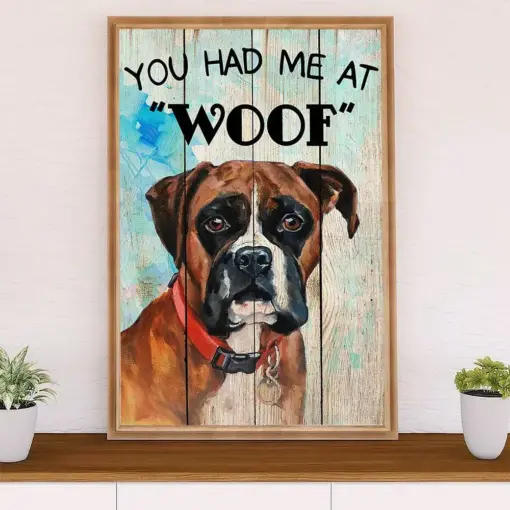 Funny Cute Boxer Canvas Wall Art Prints | Had Me At Woof | Gift For Brindle Boxador Dog Lover