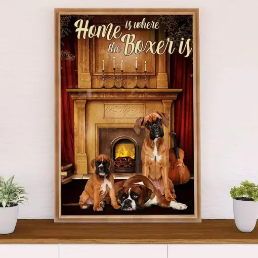 Funny Cute Boxer Canvas Wall Art Prints | Home Is Where | Gift For Brindle Boxador Dog Lover