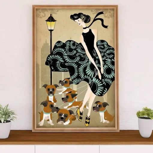 Funny Cute Boxer Canvas Wall Art Prints | Lady & Dogs | Gift For Brindle Boxador Dog Lover