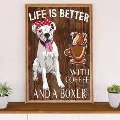Funny Cute Boxer Canvas Wall Art Prints | Life With Coffee & Boxer | Gift For Brindle Boxador Dog Lover