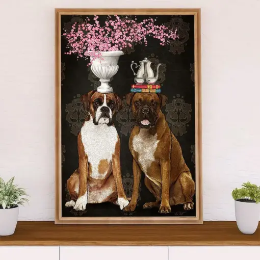 Funny Cute Boxer Canvas Wall Art Prints | Two Funny Dogs | Gift For Brindle Boxador Dog Lover