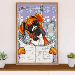 Funny Cute Boxer Poster | Dog In Toilet | Wall Art Gift For Brindle Boxador Puppies Lover