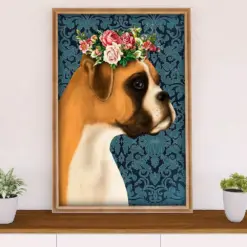 Funny Cute Boxer Poster | Flower Dog | Wall Art Gift For Brindle Boxador Puppies Lover