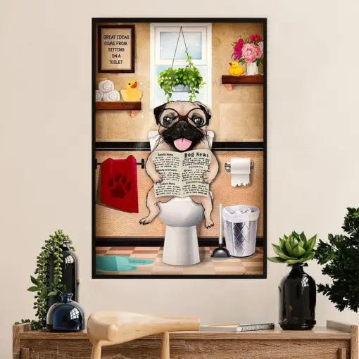Funny Cute Pug Canvas Wall Art Print | Pug In Toilet | Gift For Pug Dog Puppies Lover