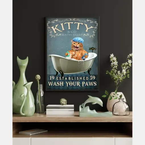 Funny Kitty Cat Bath Soap Company Bathroom Poster