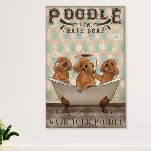 Funny Poodle Bath Soap Dog Canvas Wall Art Prints | Home Décor Gift For Poodle Puppies Lover