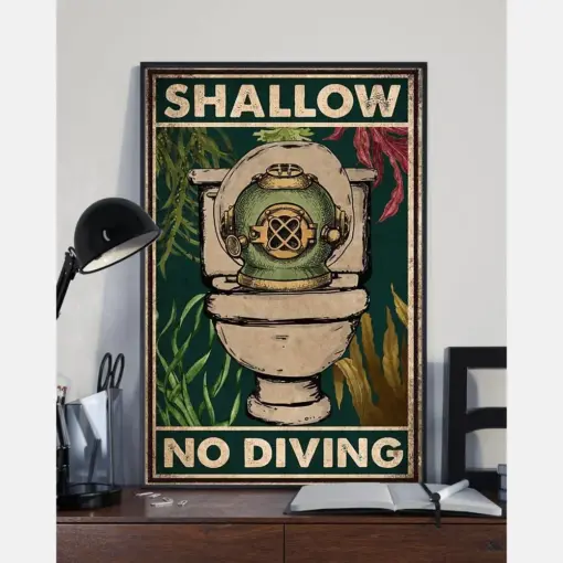 Funny Restroom Poster Shallow No Diving Vintage Room Home Decor Wall Art Gifts Idea