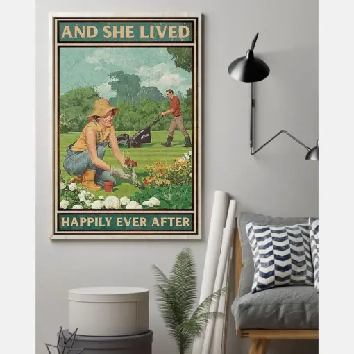 Garden She Lived Happily Ever After Canvas Prints Gardening Gardener Vintage Wall Art Gifts Vintage Home Wall Decor Canvas