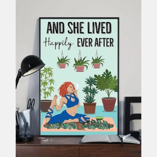 Garden Smoking Yoga Girl Canvas Prints And She Lived Happily Ever After Vintage Wall Art Gifts Vintage Home Wall Decor Canvas