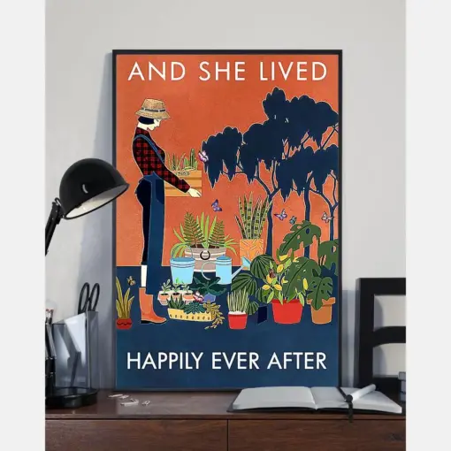 Gardener Garden Loves Poster And She Lived Happily Aver After Vintage Gardening Room Home Decor Wall Art Gifts Idea