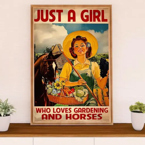 Gardening Poster Home Décor Wall Art | Girl Loves Horses & Gardening | Gift For Gardener, Plants Lover
