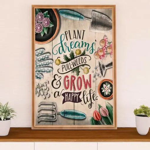 Gardening Poster Home Décor Wall Art | Grow A Happy Life | Gift For Gardener, Plants Lover