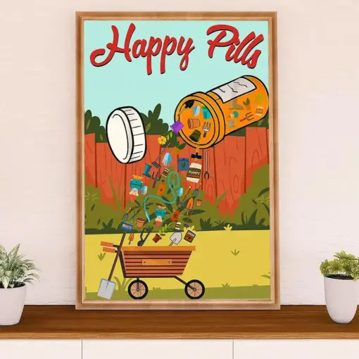 Gardening Poster Home Décor Wall Art | Happy Pills | Gift For Gardener, Plants Lover