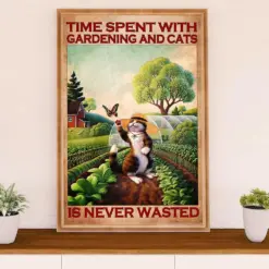 Gardening Poster Home Décor Wall Art | Loves Gardening & Cats | Gift For Gardener, Plants Lover