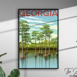 Georgia Vintage Travel Poster Retro Style Travel Print Us States Rustic Wall Art Landmarks Aesthetic Decor Vibrant Graphic Artwork Gift
