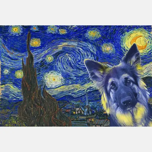 German Shepherd Dog Van Gogh Style Starry Night
