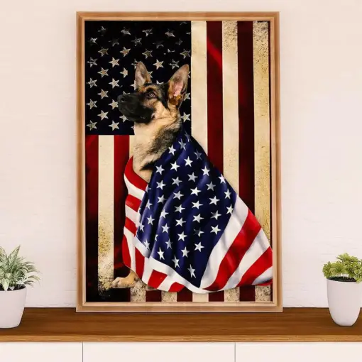 German Shepherd Poster Print | Dog American Flag | Wall Art Gift For Shepherd Mom Dad